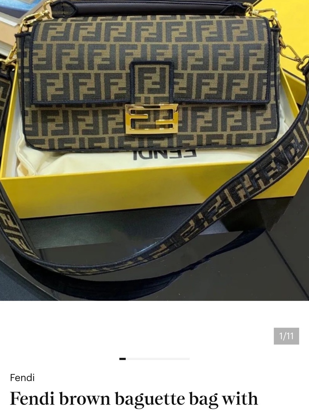 Fendi FF Logo Baguette Bag in Brown and Black with Gold Hardware